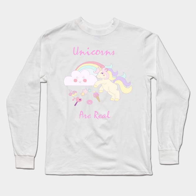 Unicorns Are Real Cute Cloud Long Sleeve T-Shirt by phughes1980